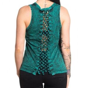 AFFLICTION Teal Lace-Up Back Women’s Racerback Sleeveless Tank Top Size Large